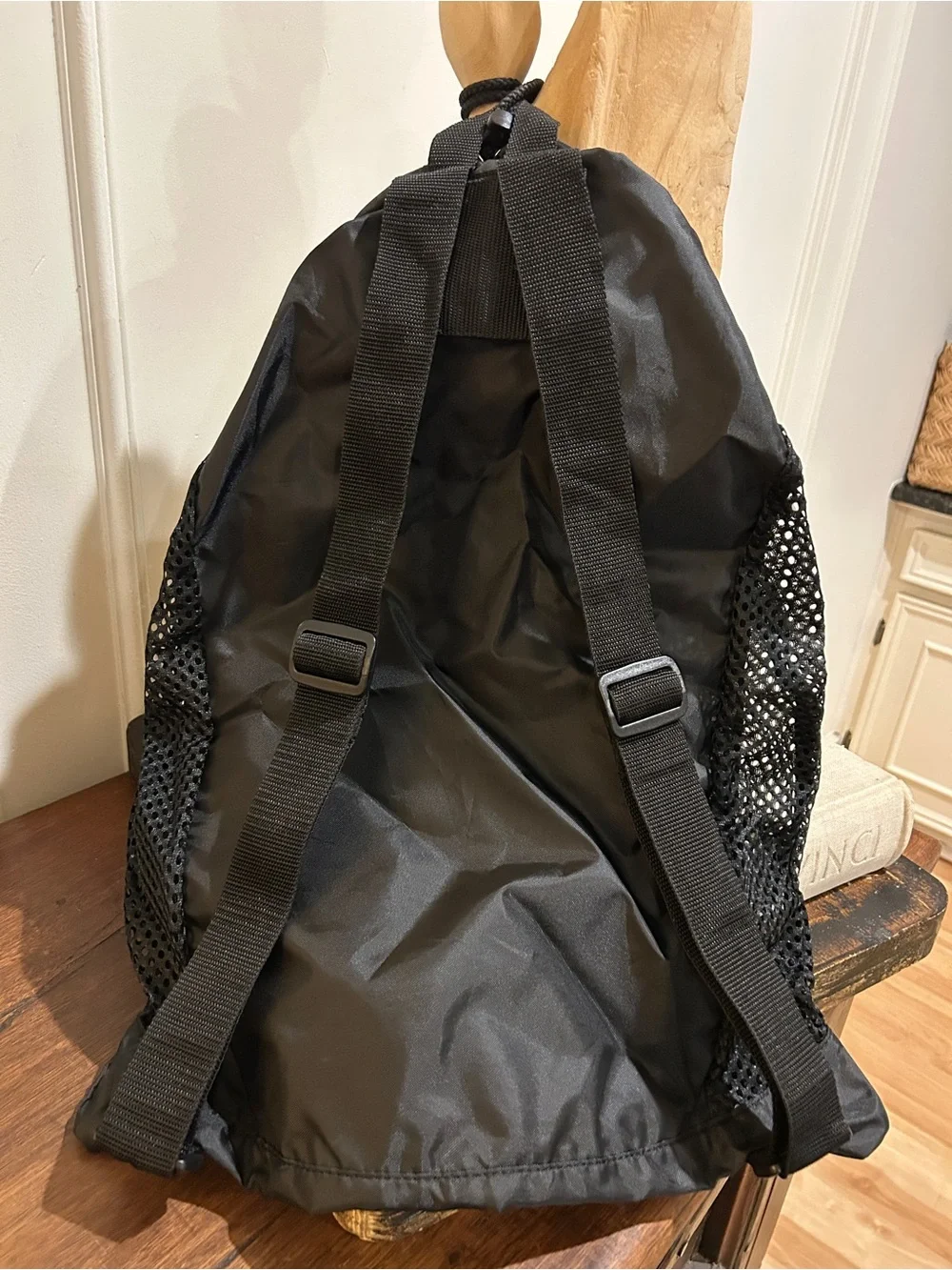 Speedo Black Mesh Drawstring Backpack with Front Zip Pocket